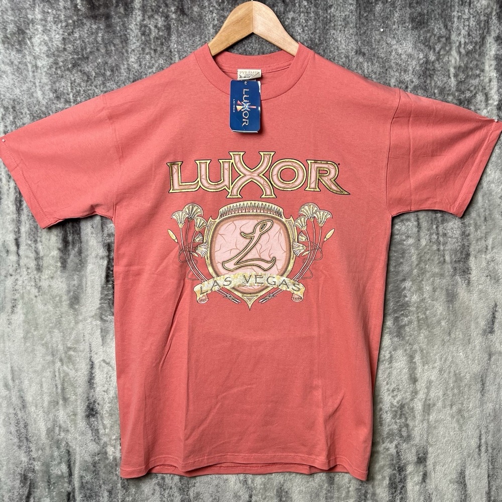 NWT Vintage 90s Luxor Pyramid Egypt T Shirt Medium Pink Casino Puffy Print